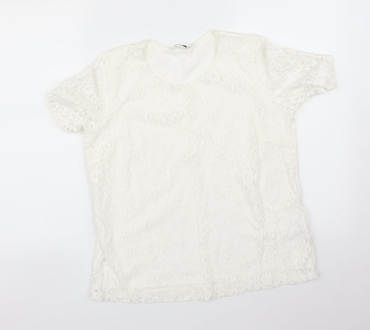 Additional front view of Marks & Spencer women’s white floral basic t-shirt, size UK 12