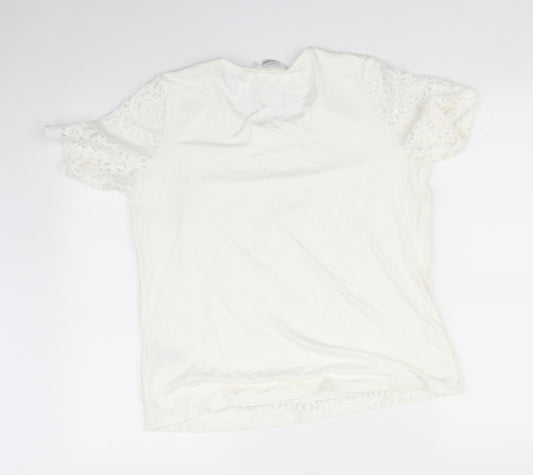 M&S Womens White Floral Basic T-Shirt Size 12