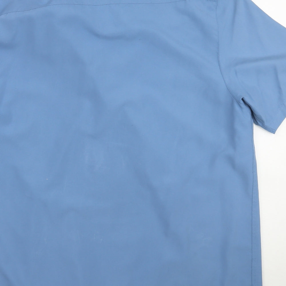 Mens UK Size L Easy Blue Button-Up Short Sleeve Casual Shirt