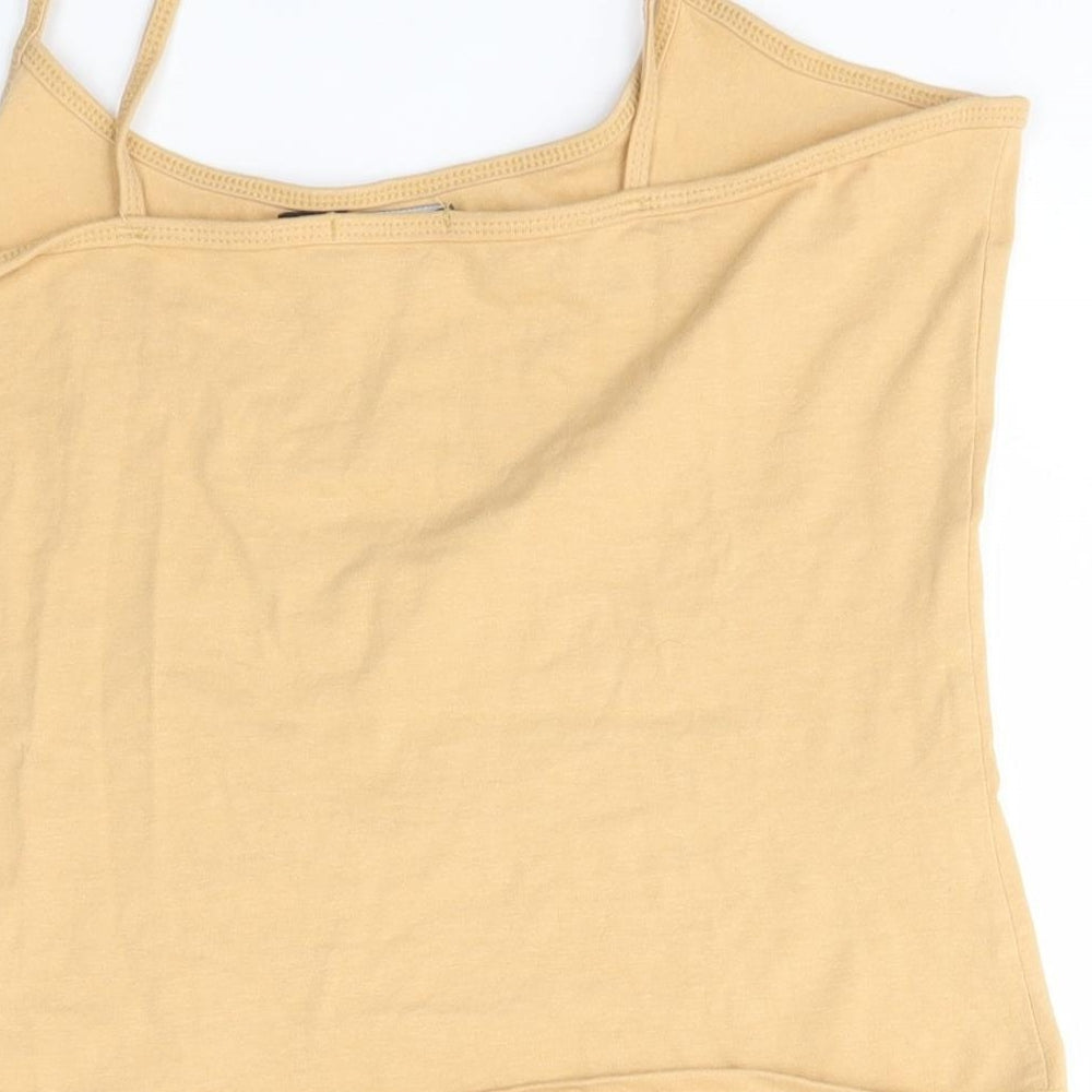 Brand and care label for Boohoo women’s brown camisole blouse, size UK 12