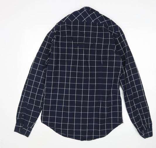 Zara Mens Blue Check Button-Up Size L
