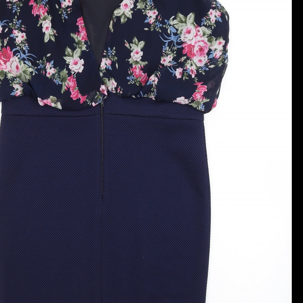 TFNC Womens Blue Floral Pencil Dress Size L