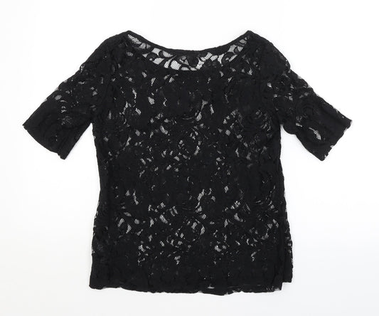 George Womens Black Floral Basic Blouse Size 12