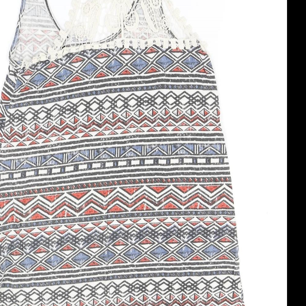 Brand and care label for New Look women’s multicoloured camisole t-shirt, size UK 6