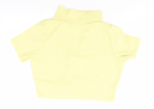 Boohoo Womens Yellow Striped Basic Button-Up Size 16