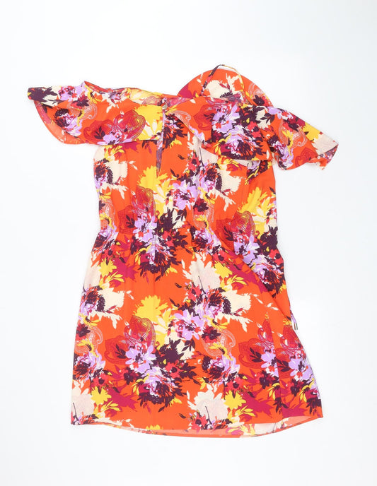 George Womens Orange Floral Basic Blouse Size 12