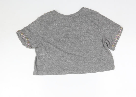 Womens UK Size 4 Topshop Grey Cropped T-Shirt