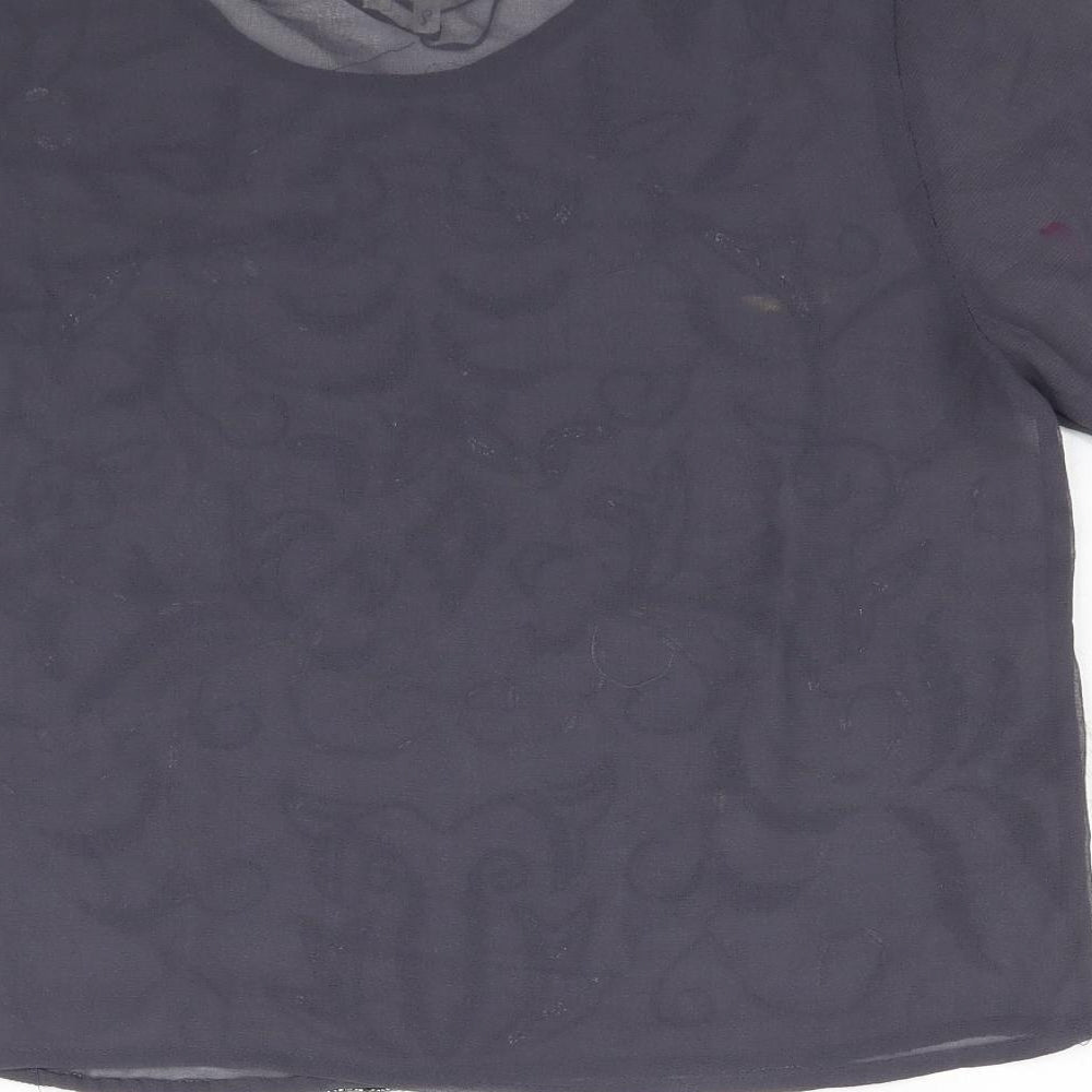 Brand and care label for Blue Vanilla women’s grey basic blouse, size S