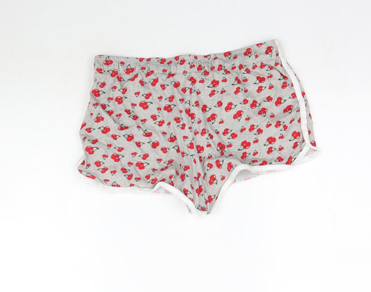 Primark Womens Grey Sweat Shorts Size 12 - Cherry Print