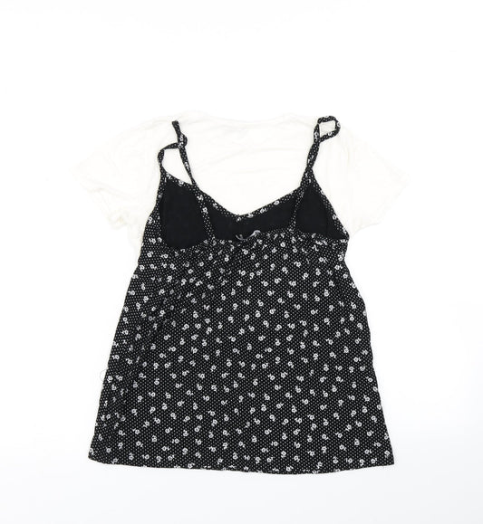 Boohoo Womens Black Floral Basic T-Shirt Size 8