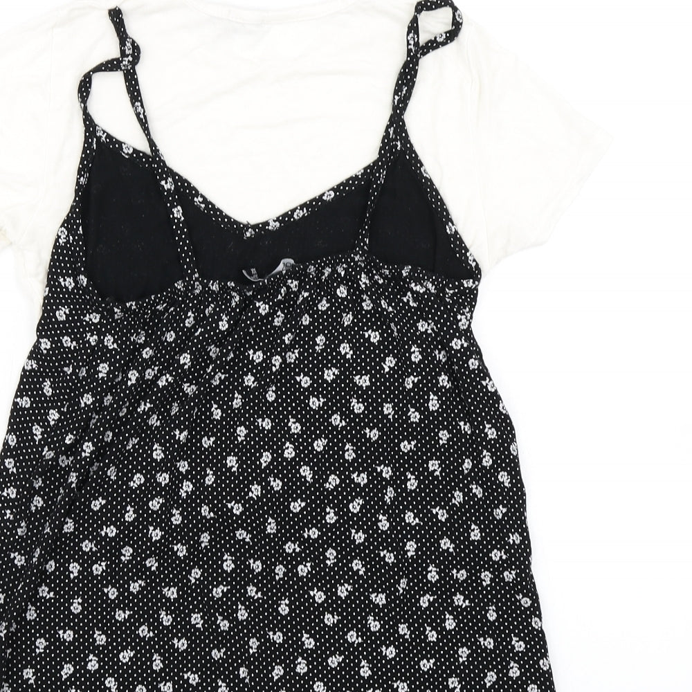 Boohoo Womens Black Floral Basic T-Shirt Size 8