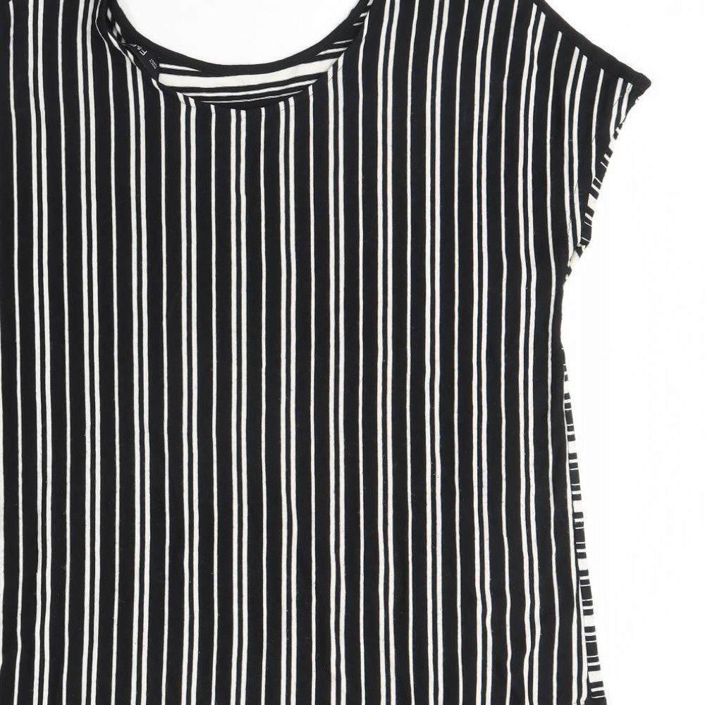 F&F Womens Black Striped Basic T-Shirt Size 10