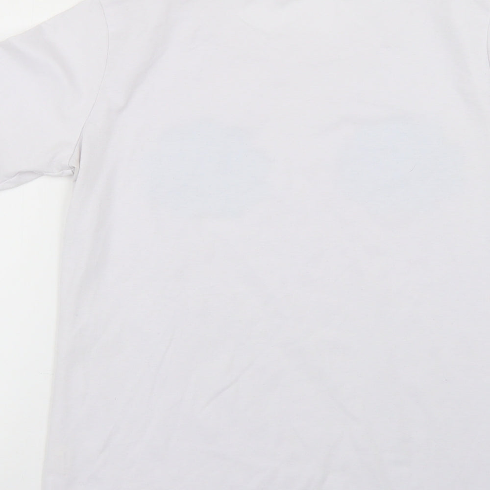 Brand and care label for fearless clothing women’s white geometric basic t-shirt, size UK 14