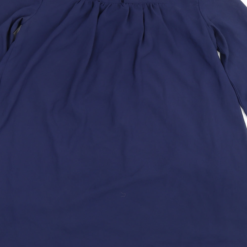 Brand and care label for H&M women’s blue shirt dress, size UK 10