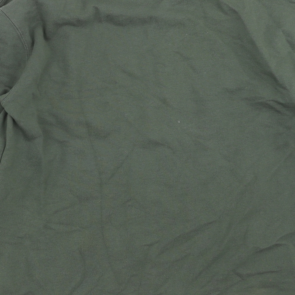 Brand and care label for Topman men’s green pullover sweatshirt, size XS