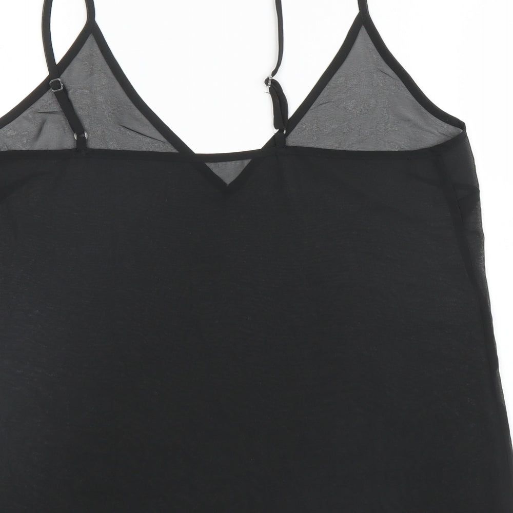 Brand and care label for River Island women’s black camisole blouse, size UK 12