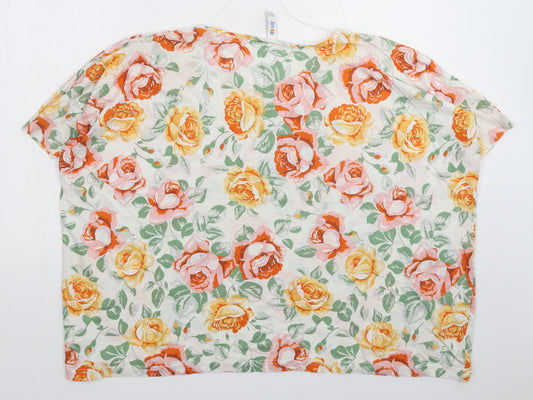 Denim & Co. Womens White Floral Basic T-Shirt Size 10 - Oversized