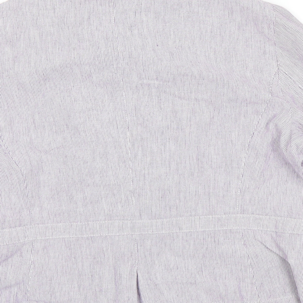 Brand and care label for Per Una women’s purple striped jacket sport coat, size UK 16