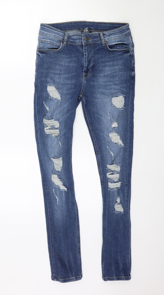 Additional front view of ASOS women’s blue denim skinny jeans, size UK 32, in, 31-inch leg