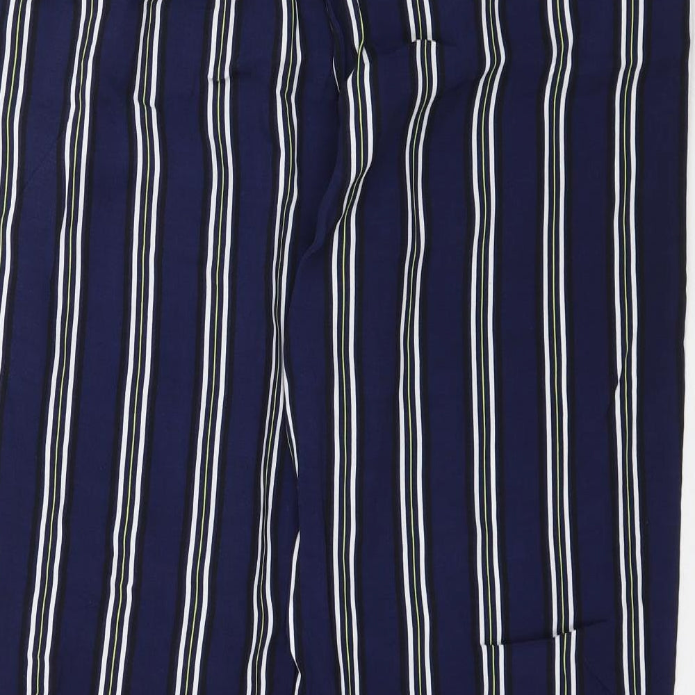 Brand and care label for F&F women’s blue striped trousers, size UK 10, 29-inch leg