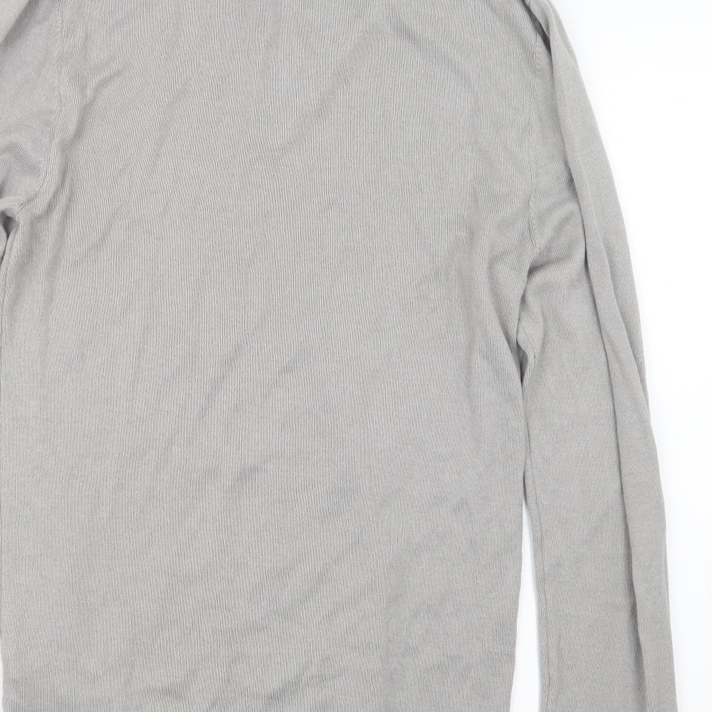 Brand and care label for River Island men’s grey knit polo, size M