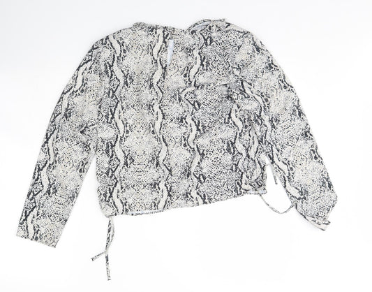 Primark Womens White Animal Print Basic Blouse Size 8 - Shoulder Pads