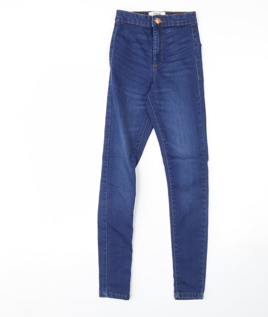 Additional front view of Miss Selfridge women’s blue denim skinny jeans, size UK 4, 28-inch leg