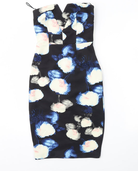 Additional front view of River Island women’s black floral bodycon, size UK 8