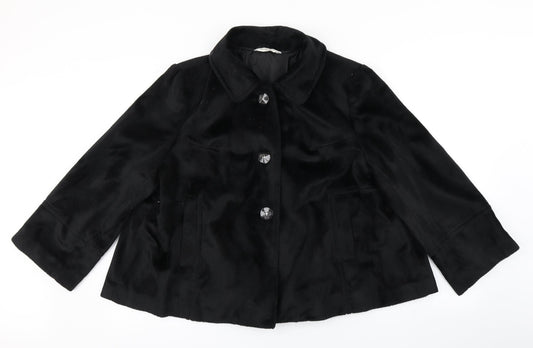 Additional front view of Editions women’s black overcoat coat, size UK 16