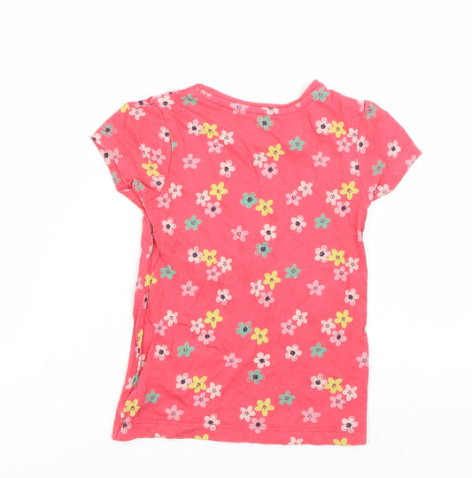 George Girls Red Floral Basic T-Shirt Size 3-4 Years