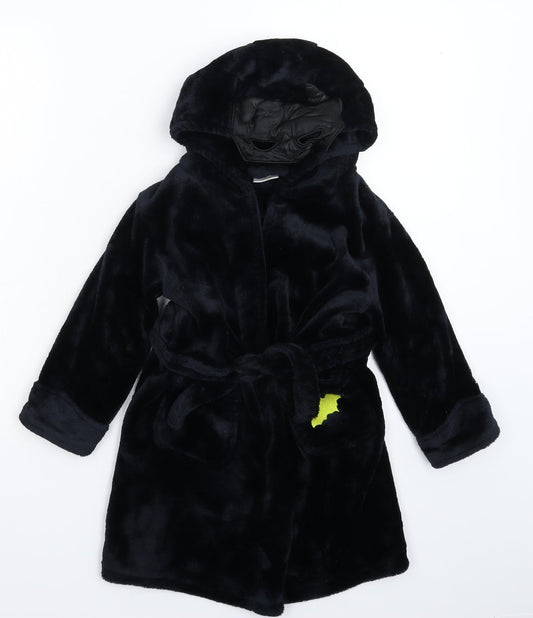 Additional front view of 4Kidz girls’ black solid fleece kimono robe, size 4-5, years