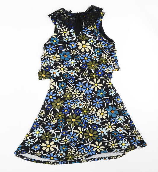 Topshop Womens Black Floral Fit & Flare Size 8