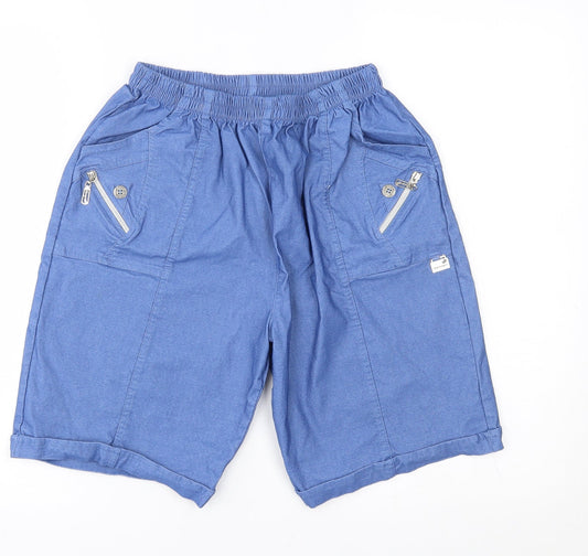 Additional front view of Preworn women’s blue bermuda shorts, size UK 22, in