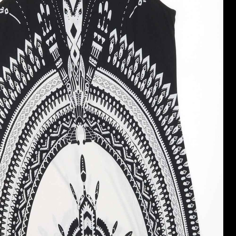 Brand and care label for Pussycat London women’s black geometric basic tank, size L