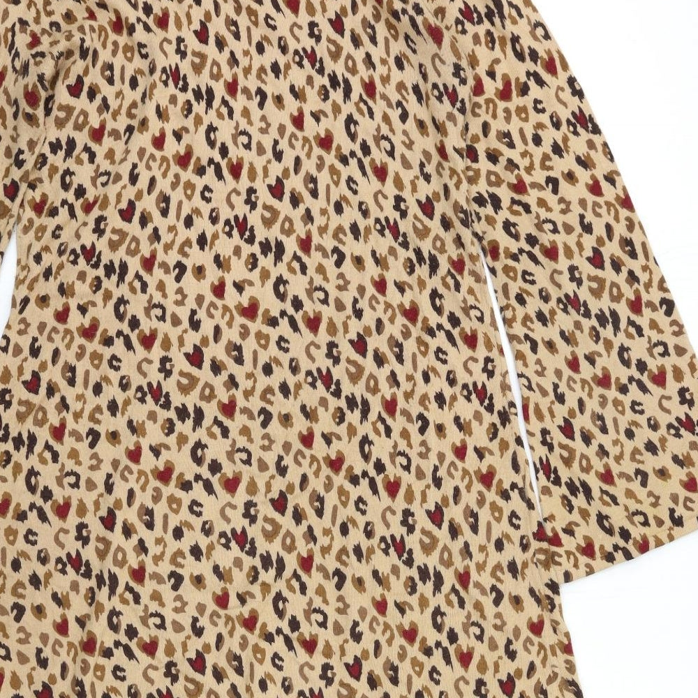 Oasis Womens Brown Animal Print Knit Jumper Dress Size L