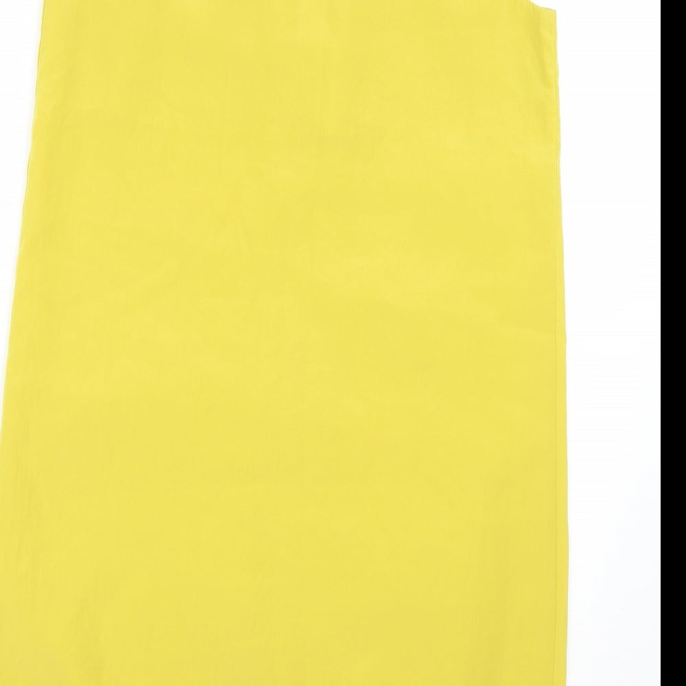 Brand and care label for Love women’s yellow shirt dress, size S