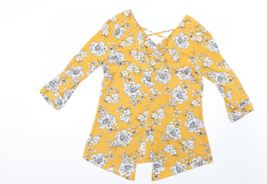 F&F Womens Yellow Floral Basic Blouse Size 8