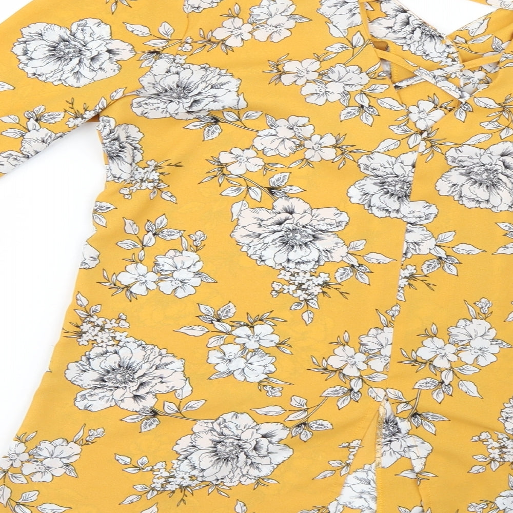 F&F Womens Yellow Floral Basic Blouse Size 8