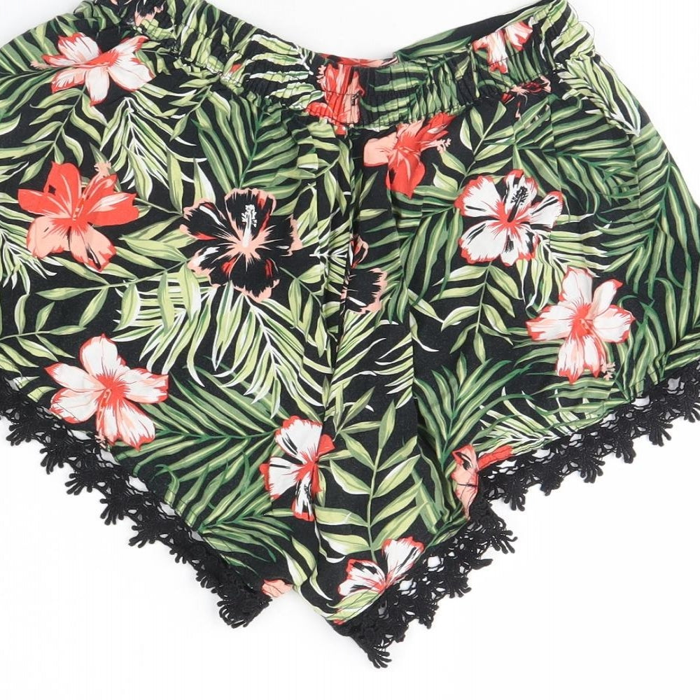 Peacocks Womens Green Floral Bermuda Shorts Size 8