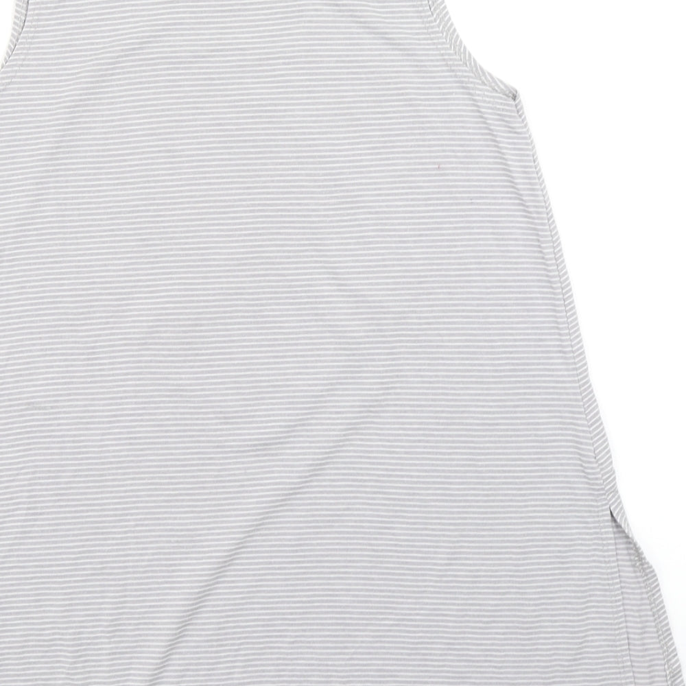 Brand and care label for River Island girls’ grey striped basic tank, size 10-11, years