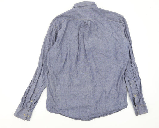 Mens UK Size M heavy chambra Blue Button-Up Long Sleeve Casual Shirt