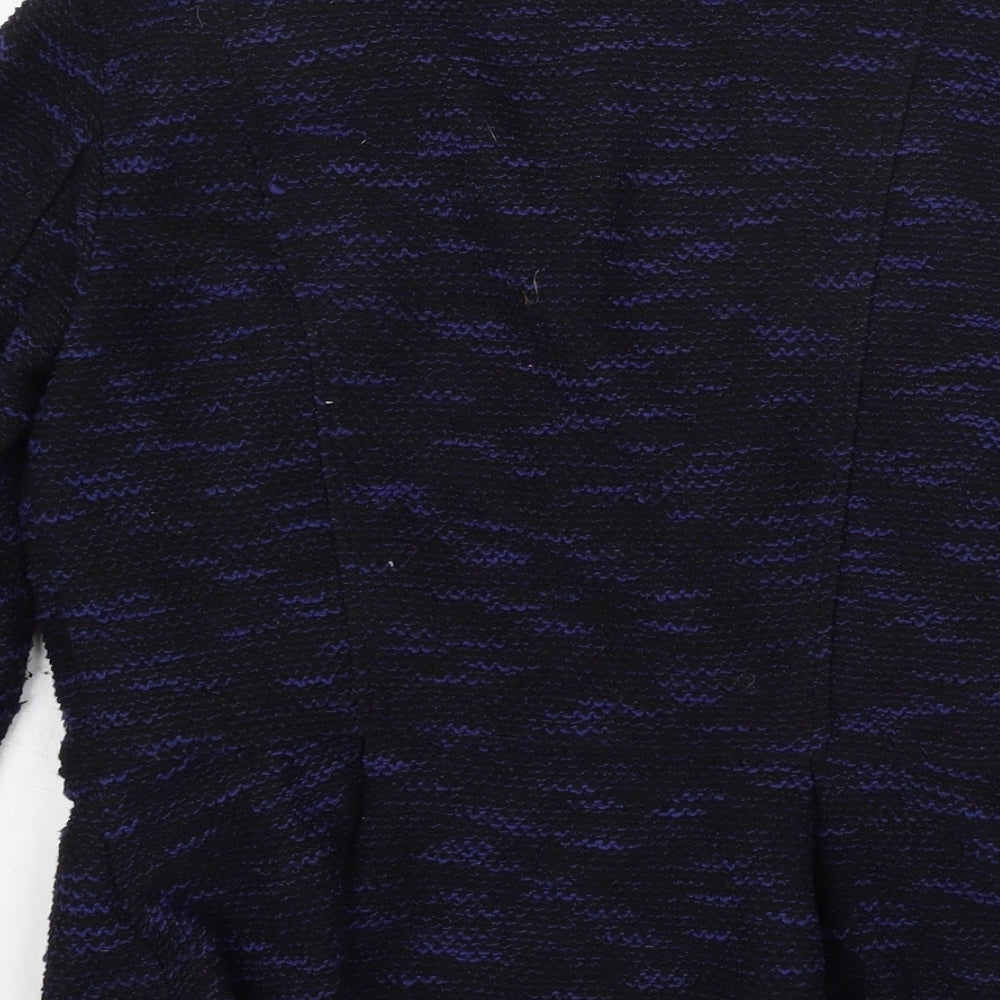 Brand and care label for Divided by H&M women’s blue striped jacket, size UK 14