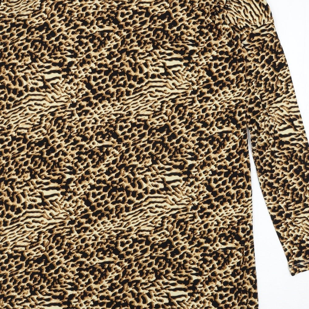 Brand and care label for Papaya women’s brown animal print jersey t-shirt dress, size UK 10