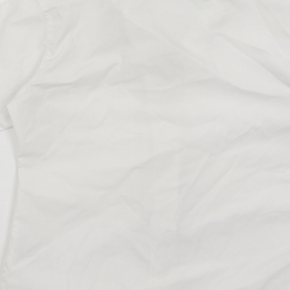 Brand and care label for Trutex girls’ white basic button-up, size 11, years