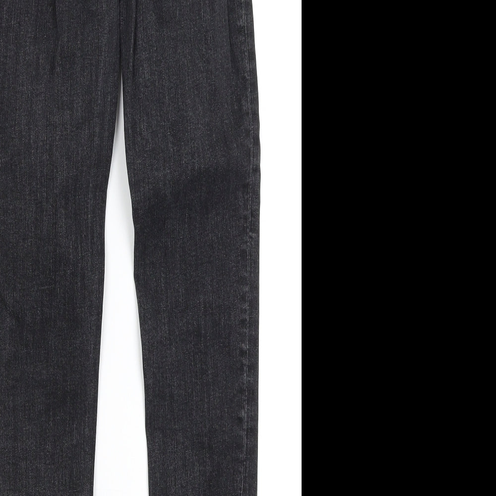 Brand and care label for Marks & Spencer women’s grey skinny jeans, size UK 8, 25-inch leg
