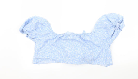 SheIn Womens Blue Floral Cropped Blouse Size L