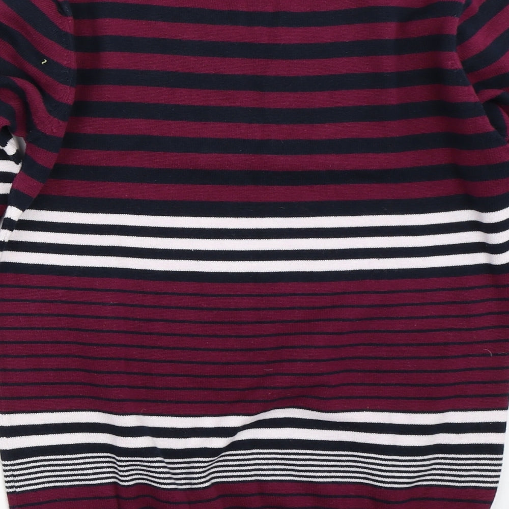 Brand and care label for EWM women’s purple striped jumper, size S