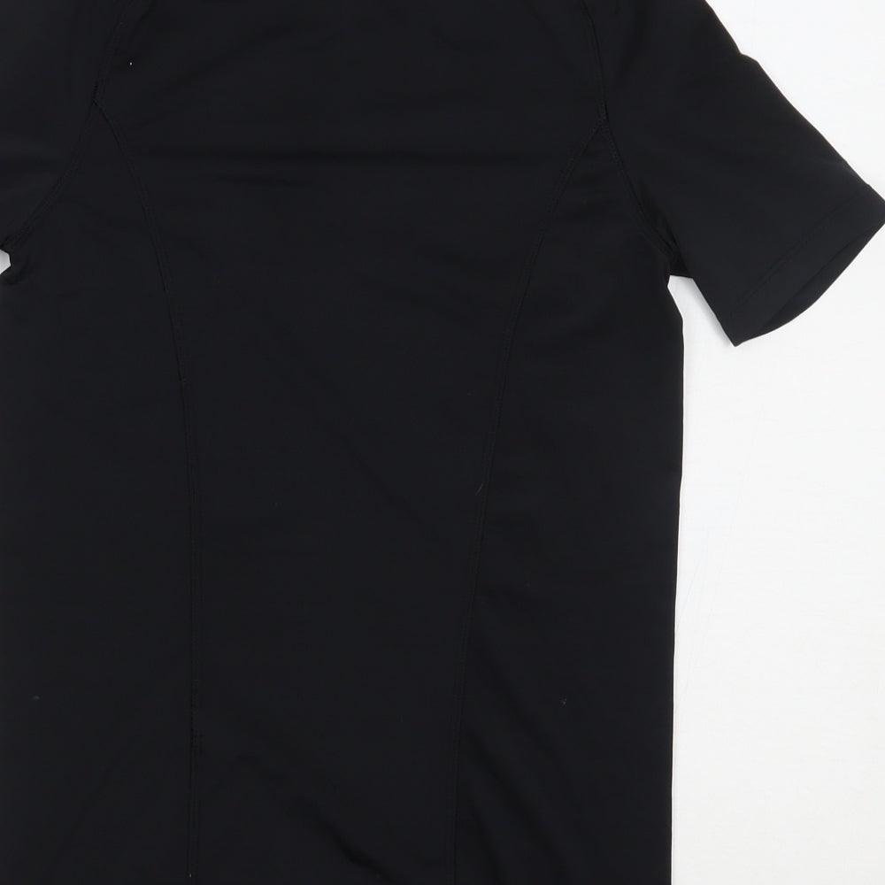 Brand and care label for ASOS women’s black basic t-shirt, size XS