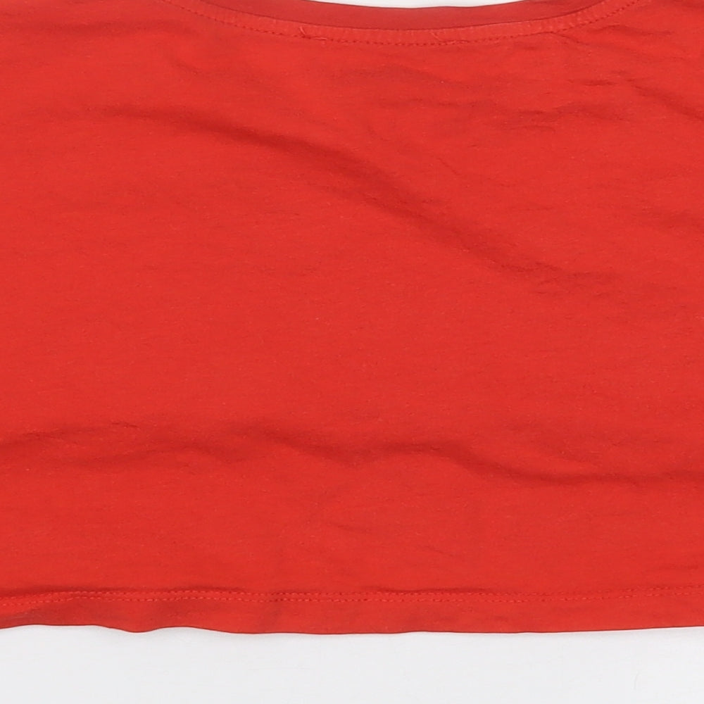 Brand and care label for Primark women’s red cropped t-shirt, size S