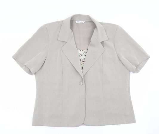 Additional front view of Berkertex women’s beige basic button-up, size UK 16, - faux blouse front